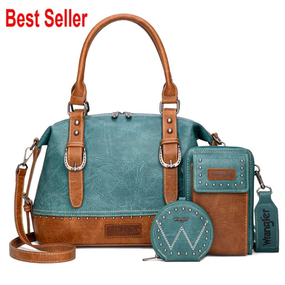 Faux Leather Top-Handle Satchel Bag Set with Cell Phone Purse